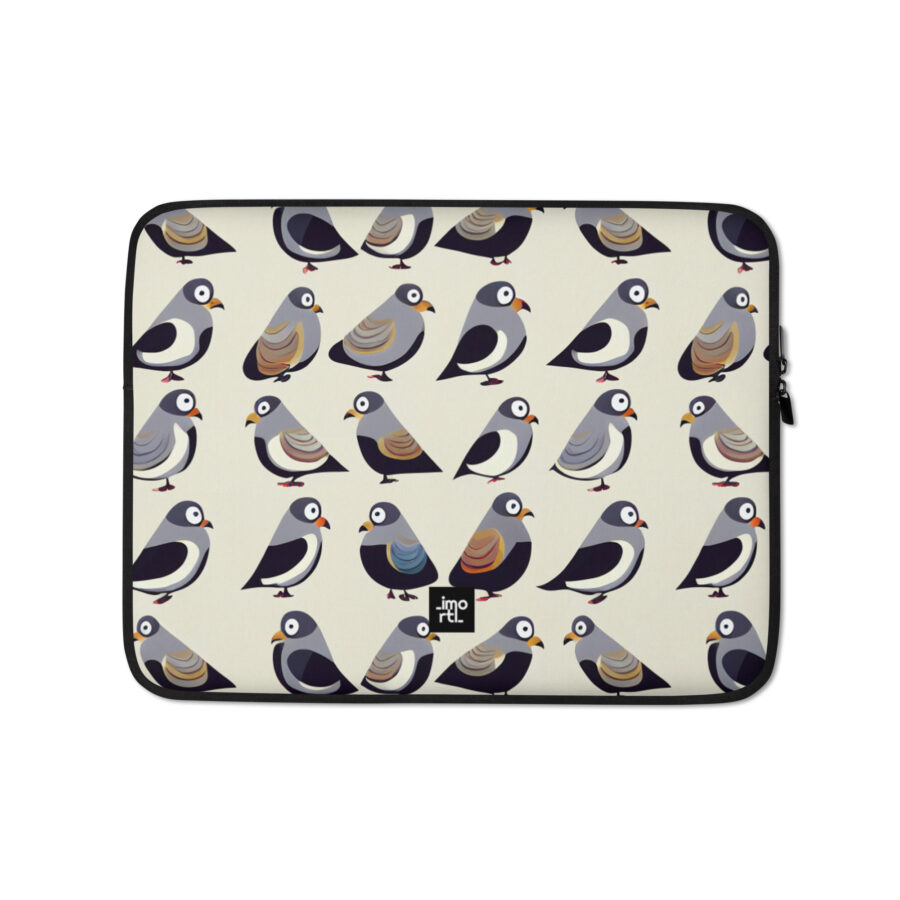 beige abstract pigeons laptop sleeve 13 front