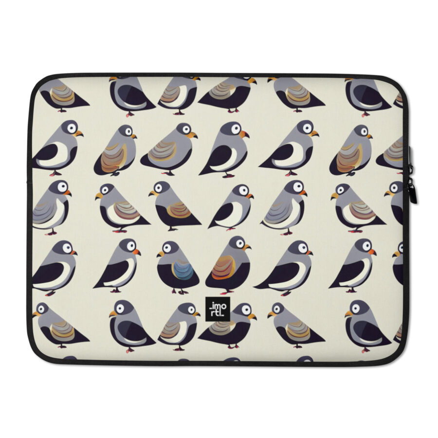 beige abstract pigeons laptop sleeve 15 front