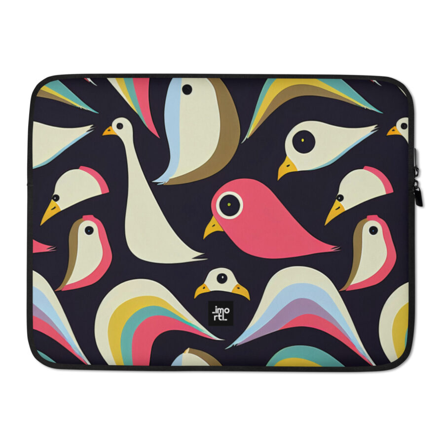 colourful abstract birds laptop sleeve 15 front