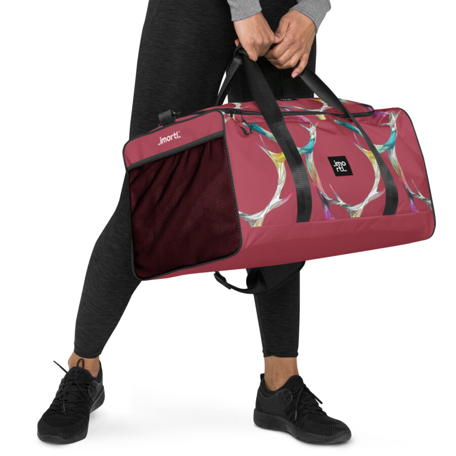 pink duffle bag mandy pink rainbow antler right front