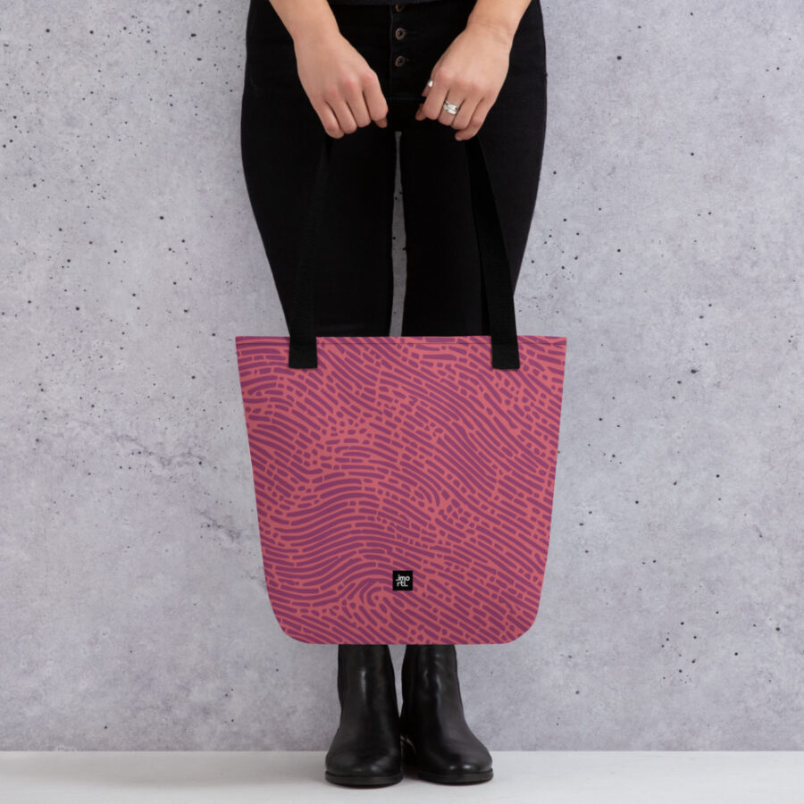 tote bag pink and purple fingerprint pattern mockup 1