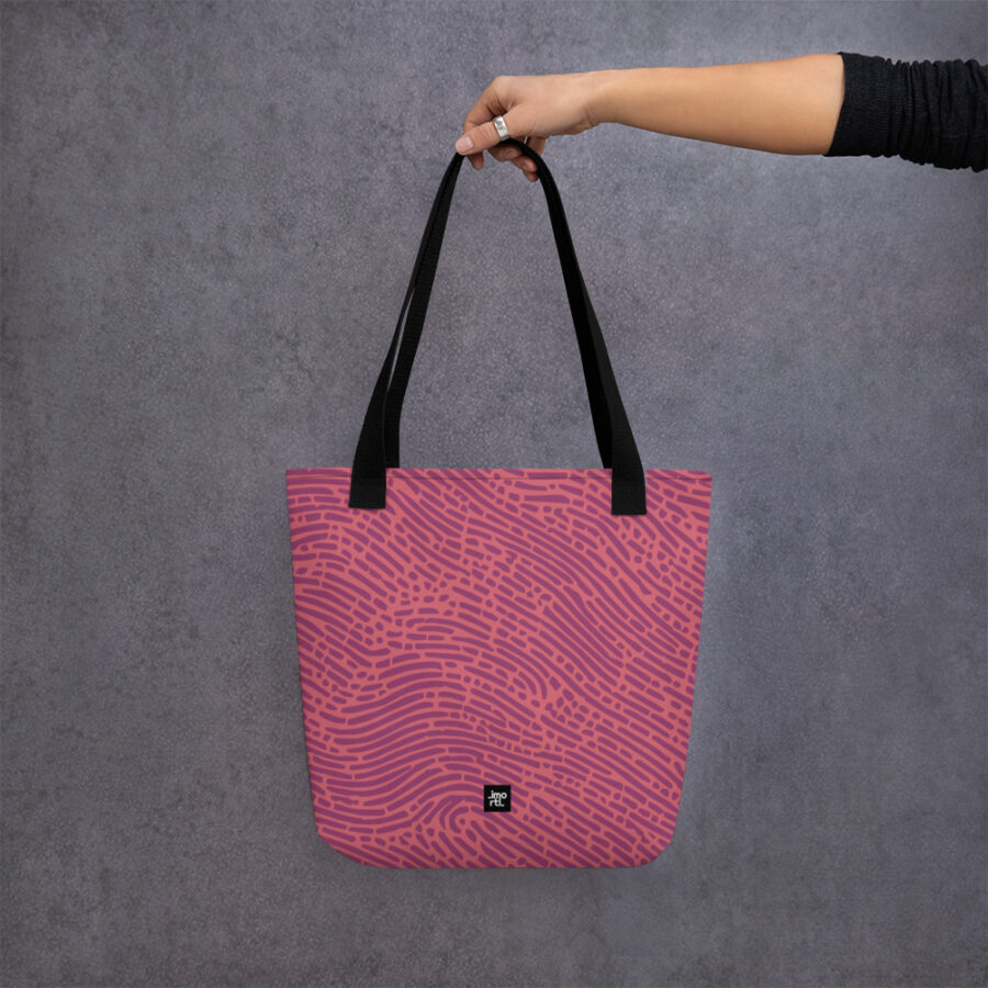 tote bag pink and purple fingerprint pattern mockup