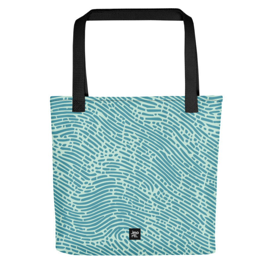 tote bag mint green with turquoise fingerprint pattern