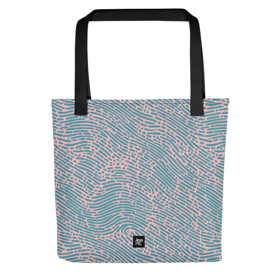 tote bag soft pink with turquoise fingerprint pattern