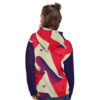 abstract red and navy blue unisex hoodie white back