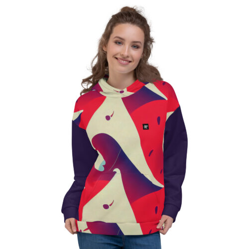 abstract red and navy blue unisex hoodie white front