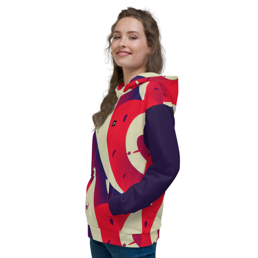 abstract red and navy blue unisex hoodie white left
