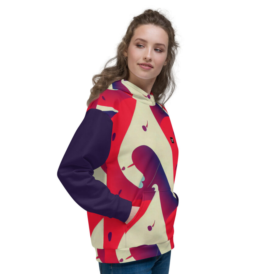 abstract red and navy blue unisex hoodie white right