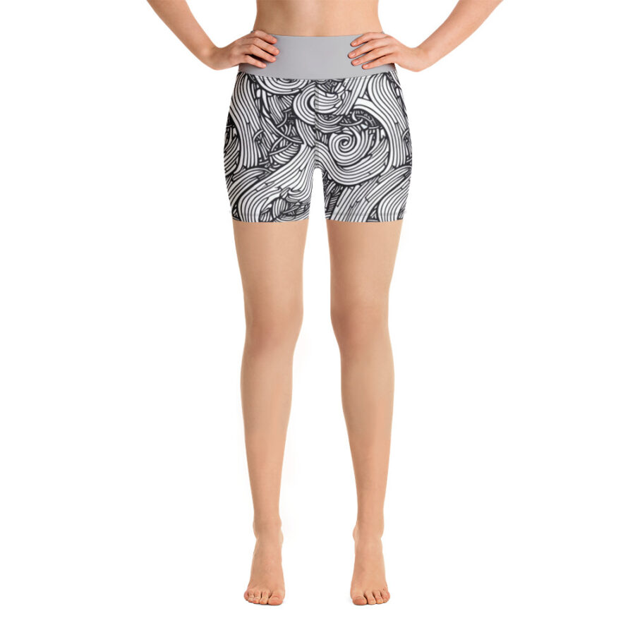 all over print yoga shorts white front 639db98d33261