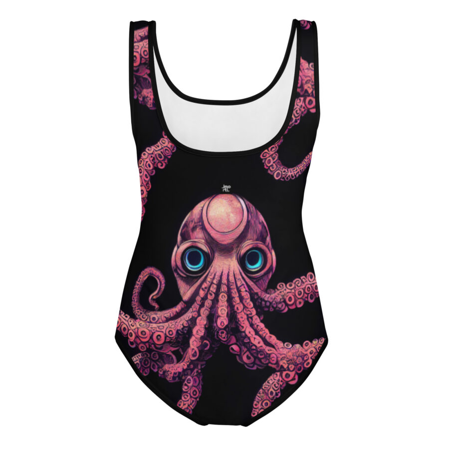 youth swimsuit black and pink cyberpunk octopus pattern back