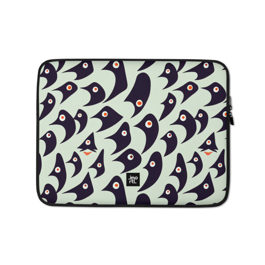 pale mint green and black birds laptop sleeve 13 front
