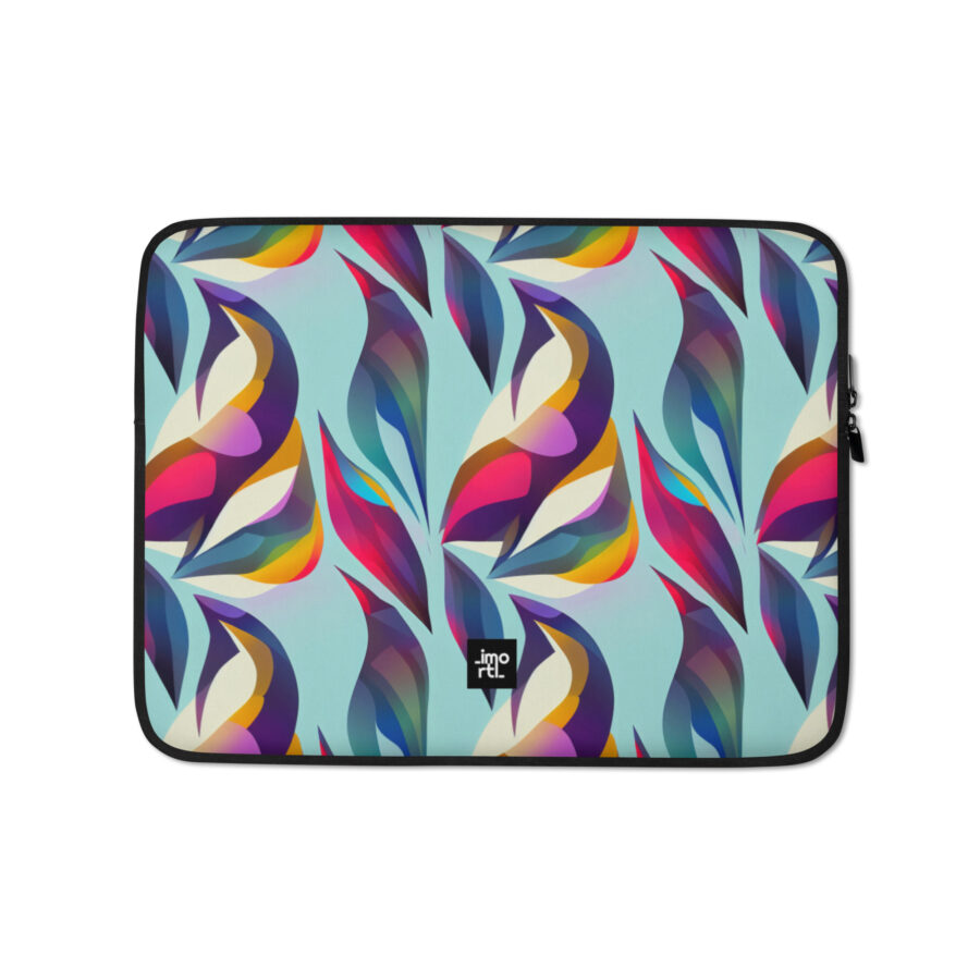 light blue and colourful leaves abstract laptop sleeve 13 front