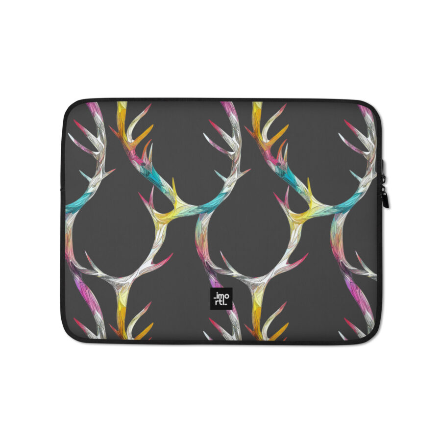 anthracite laptop sleeve 13 front rainbow antler pattern