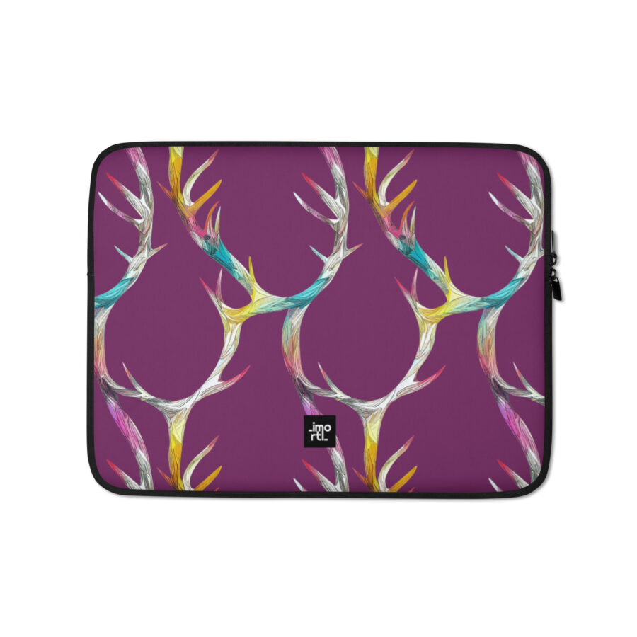 marroon laptop sleeve 13 front rainbow antler pattern