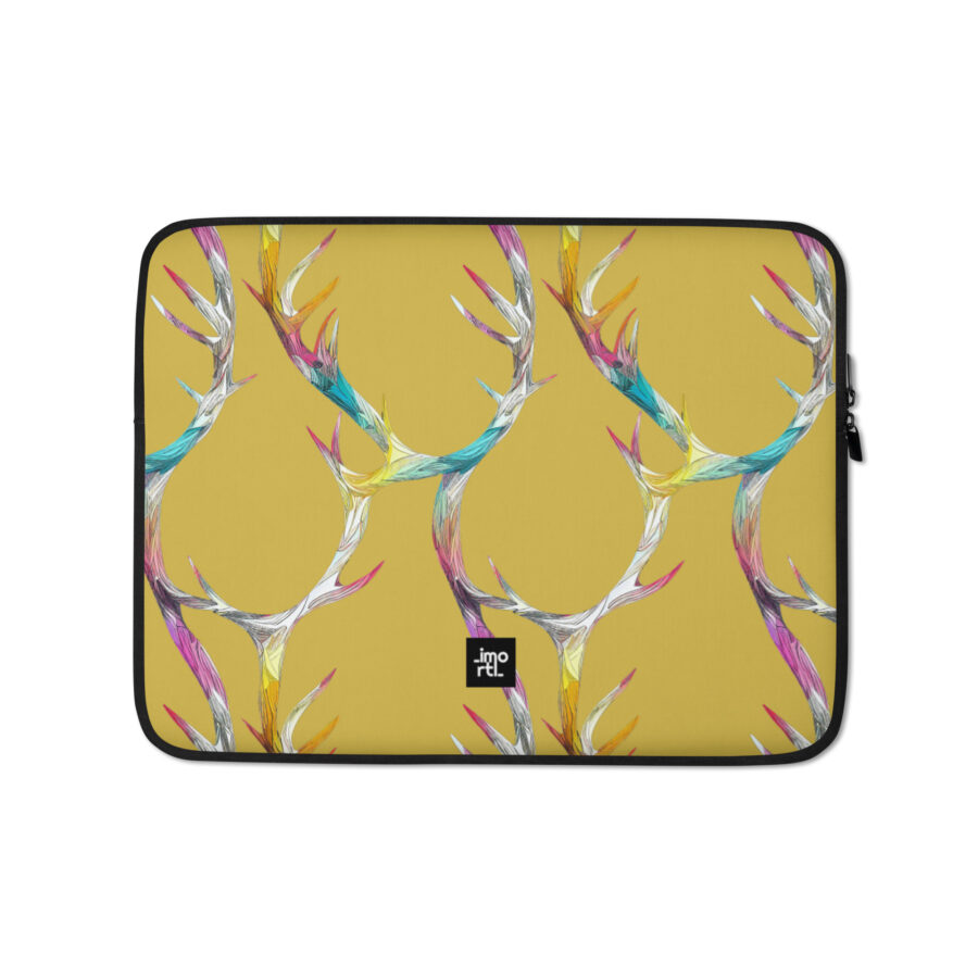gold yellow laptop sleeve 13 front rainbow antler pattern