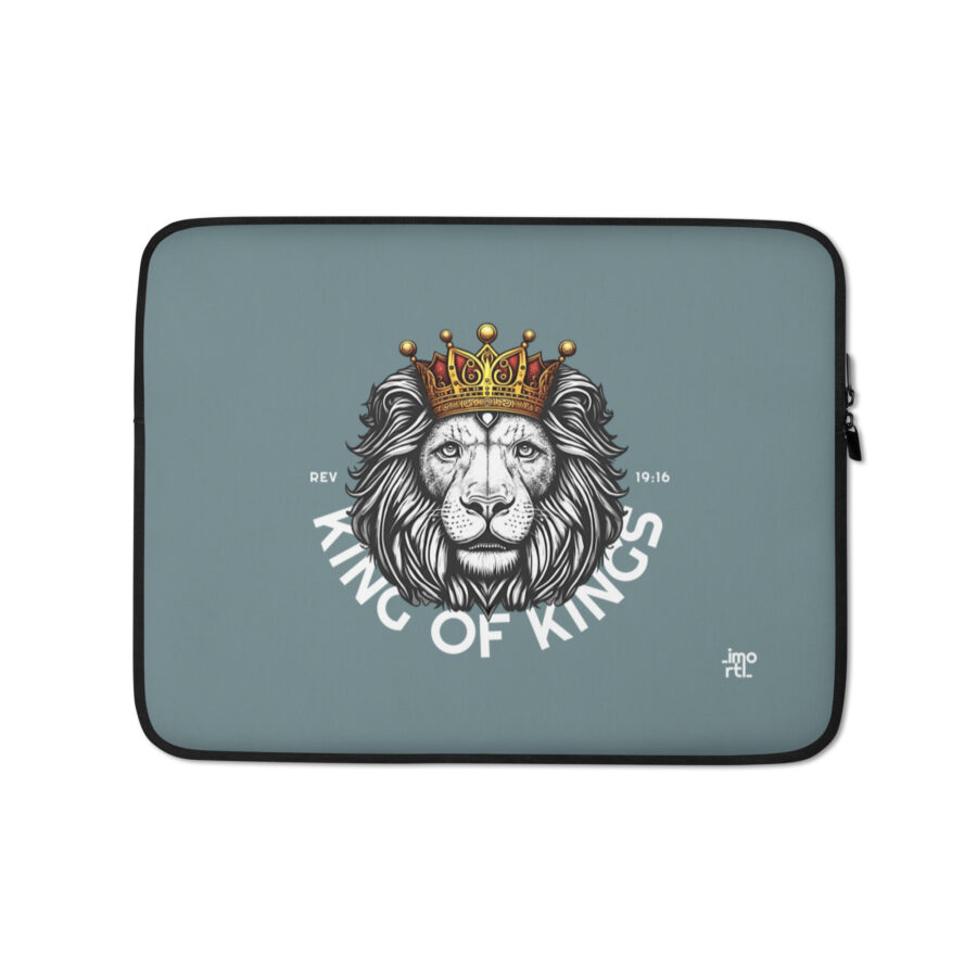 gothic steel blue laptop sleeve 13 front lion wearing crown christian
