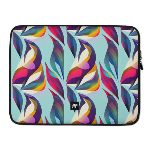 light blue and colourful leaves abstract laptop sleeve 15 front