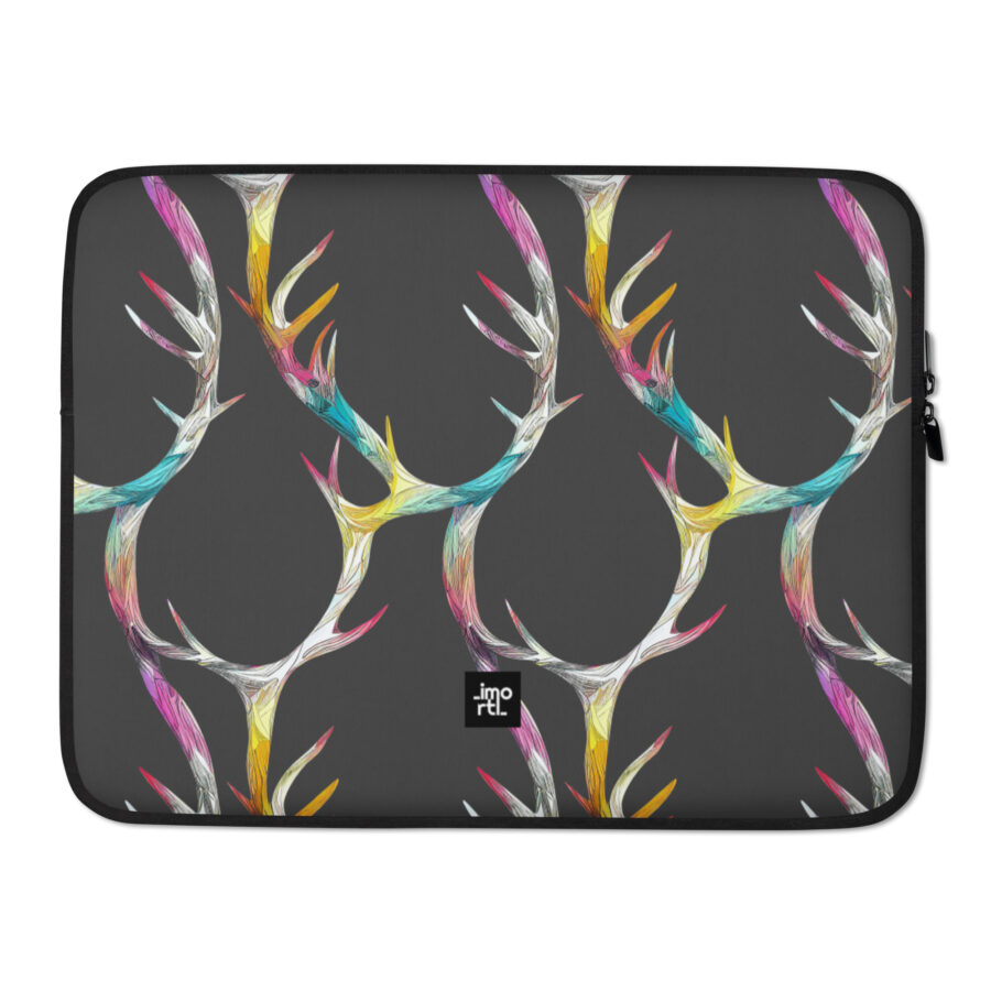 anthracite laptop sleeve 15 front rainbow antler pattern