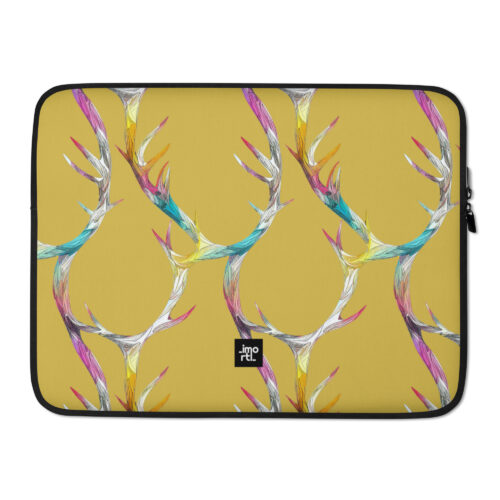 gold yellow laptop sleeve 15 front rainbow antler pattern