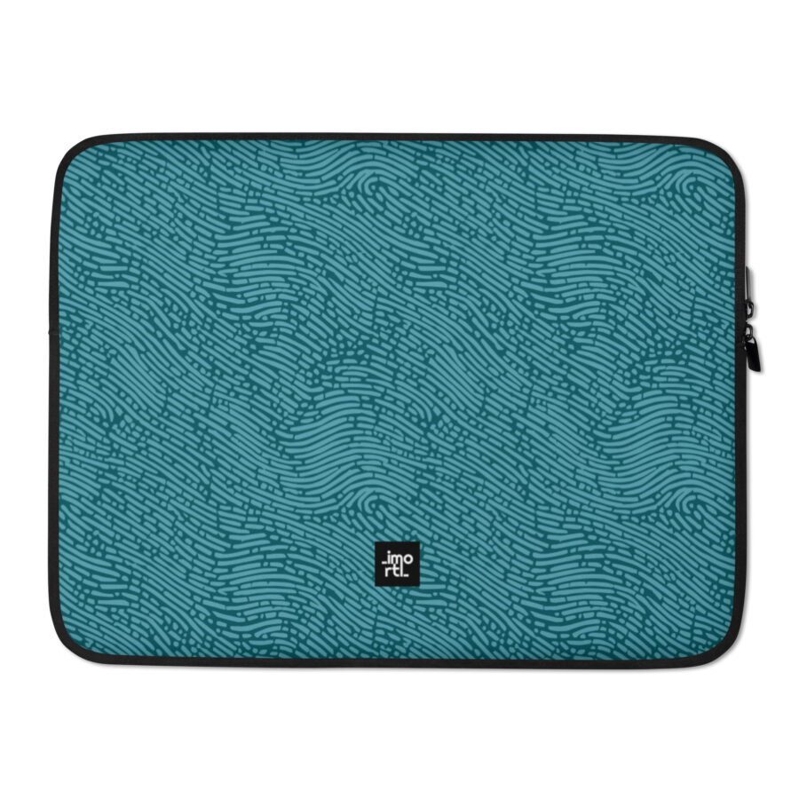 turquoise blue laptop sleeve 15 front fingerprint pattern