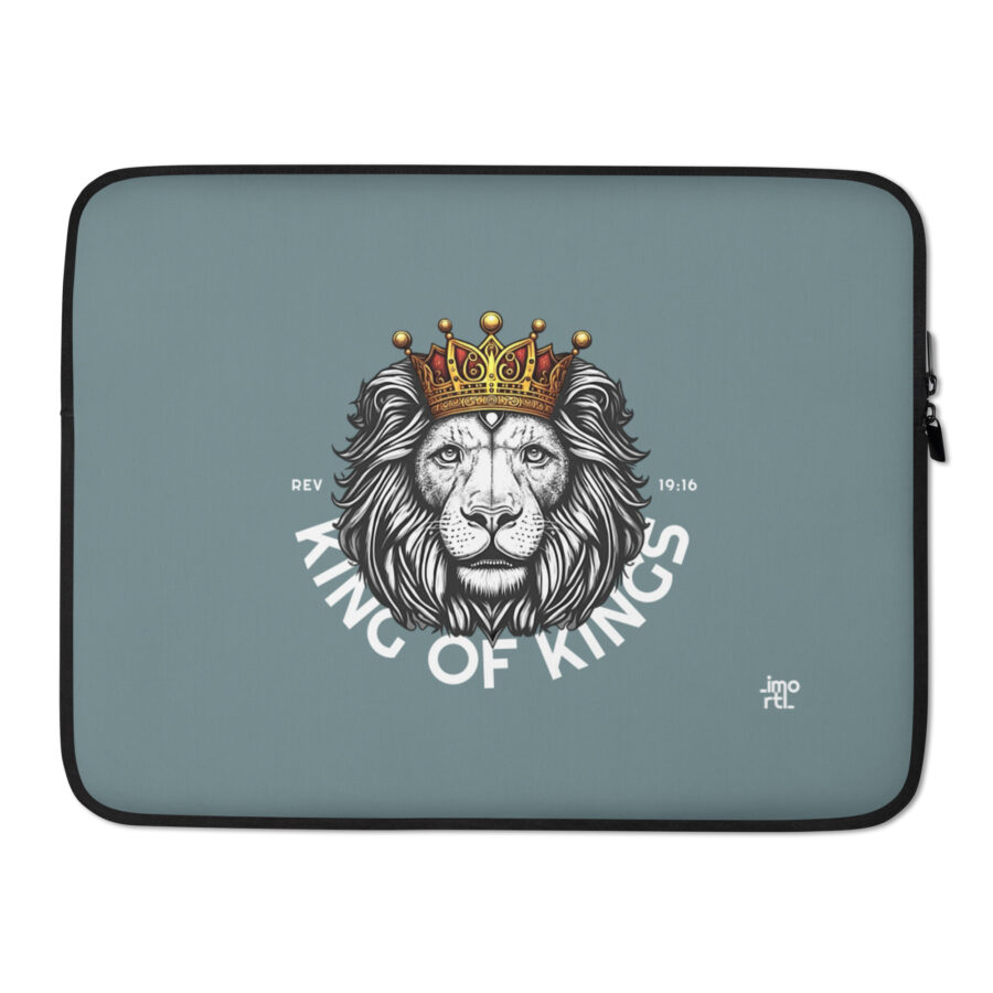 gothic steel blue laptop sleeve 15 front lion wearing crown christian