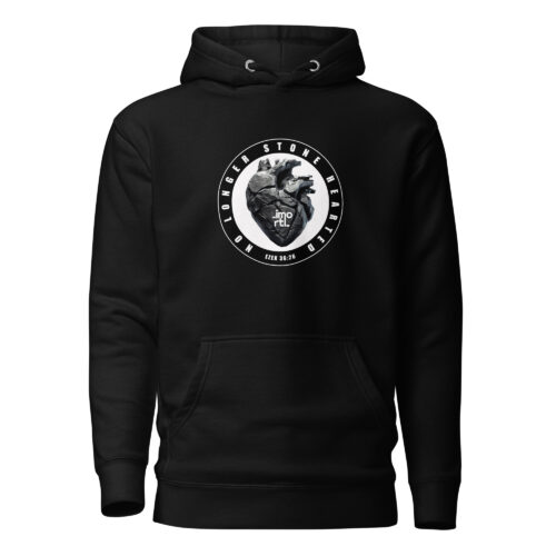 unisex premium christian hoodie stone hearted design black front