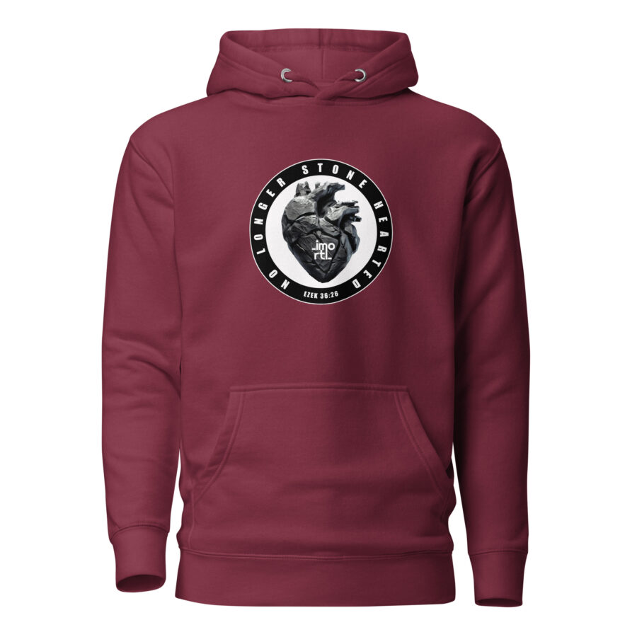 unisex premium christian hoodie stone hearted design maroon front