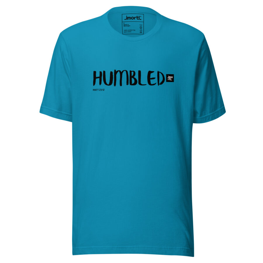 Christian colourful HUMBLEDunisex staple t shirt aqua front