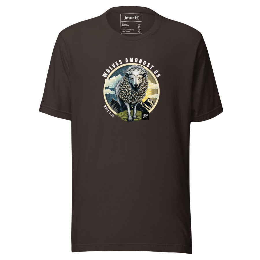christian wolves among us t-shirt  brown front