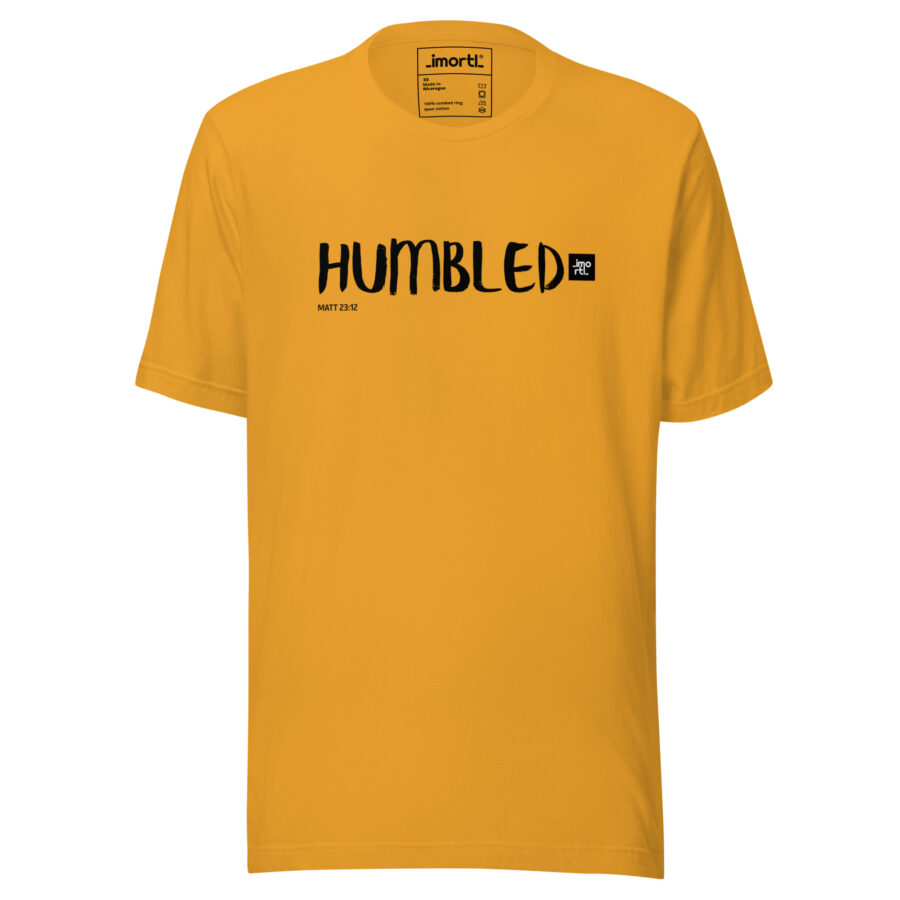Christian colourful HUMBLEDunisex staple t shirt mustard front
