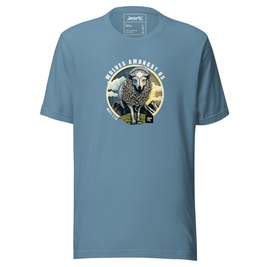 christian wolves among us t-shirt  steel blue front