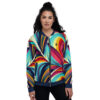 floral bomber jacket colourful leaves front