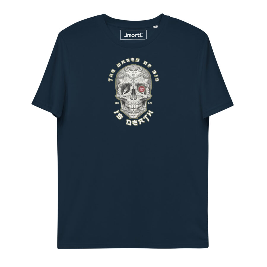 wages of sin christian t-shirt cotton unisex french navy front