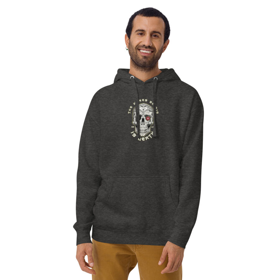 wages of sin christian premium hoodie charcoal heather front