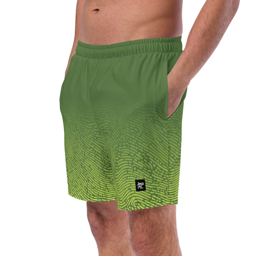 Green mens swimming shorts left front
