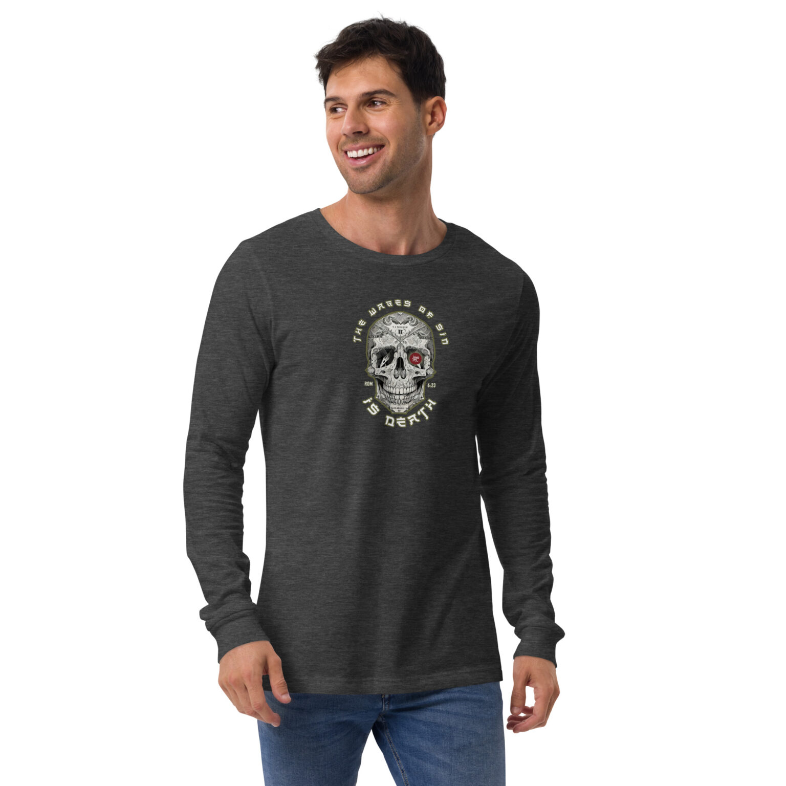 unisex long sleeve tee dark grey heather front eefaee