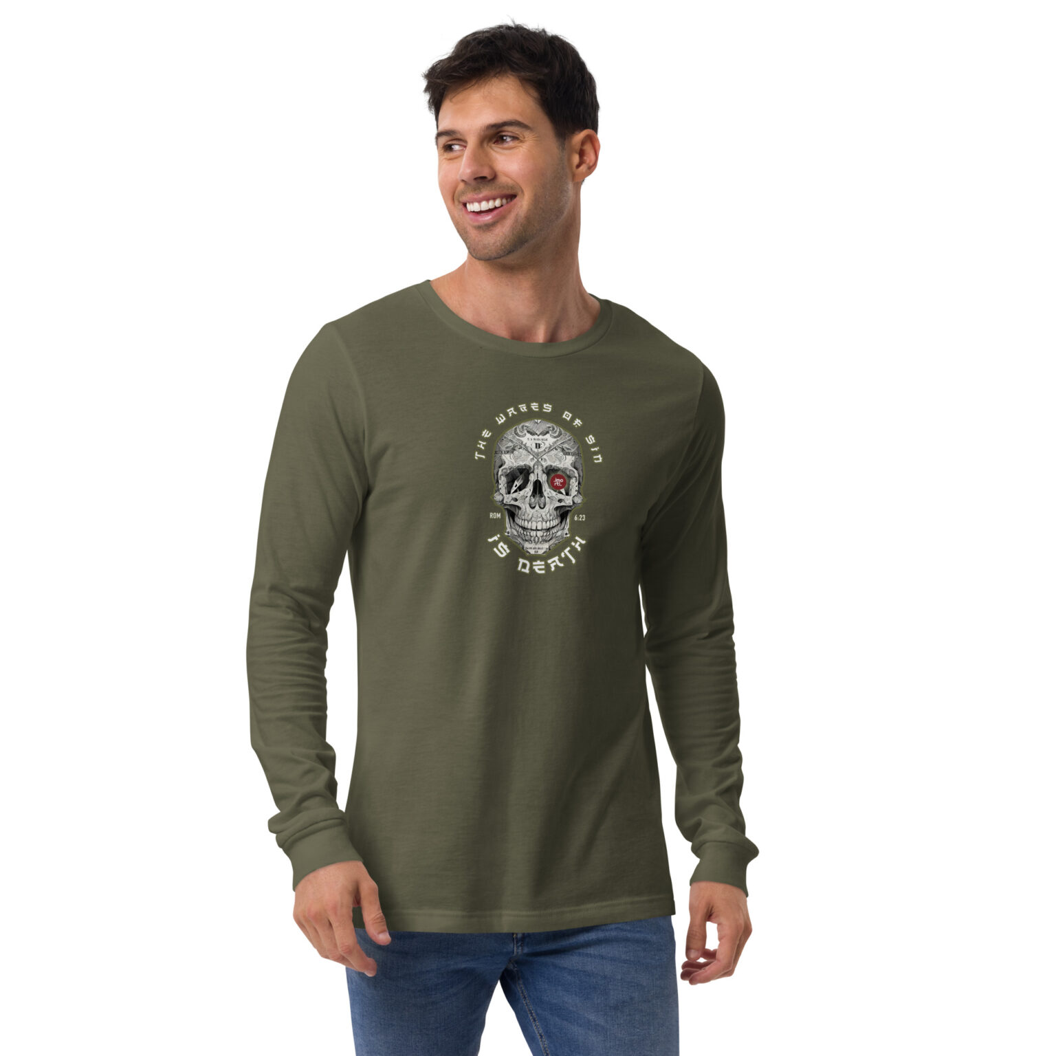 unisex long sleeve tee military green front eefaeeff