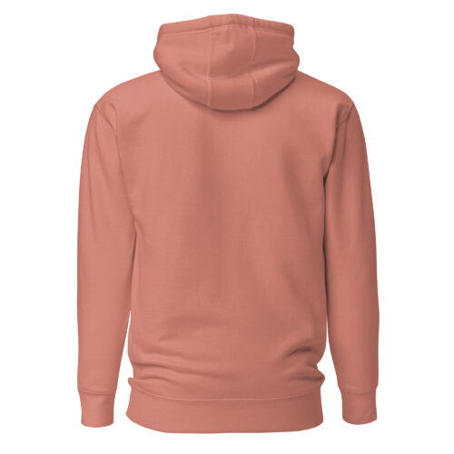 Back view of the Death Has No Sting Christian hoodie in pink dusty rose, showing the full hoodie design and fabric texture