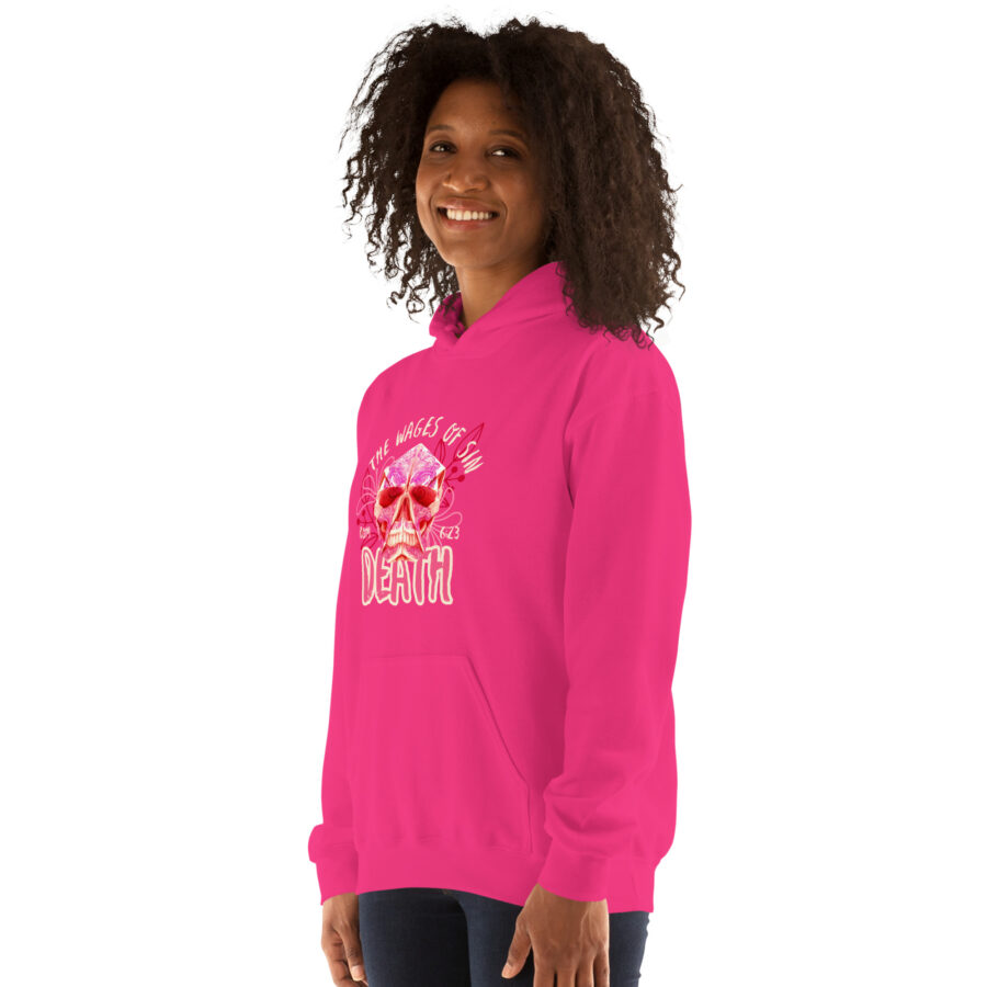 Bright Pink Christian Wages of Sin Hoodie - Image 3