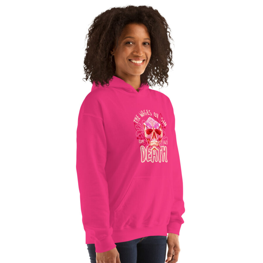 Bright Pink Christian Wages of Sin Hoodie - Image 2