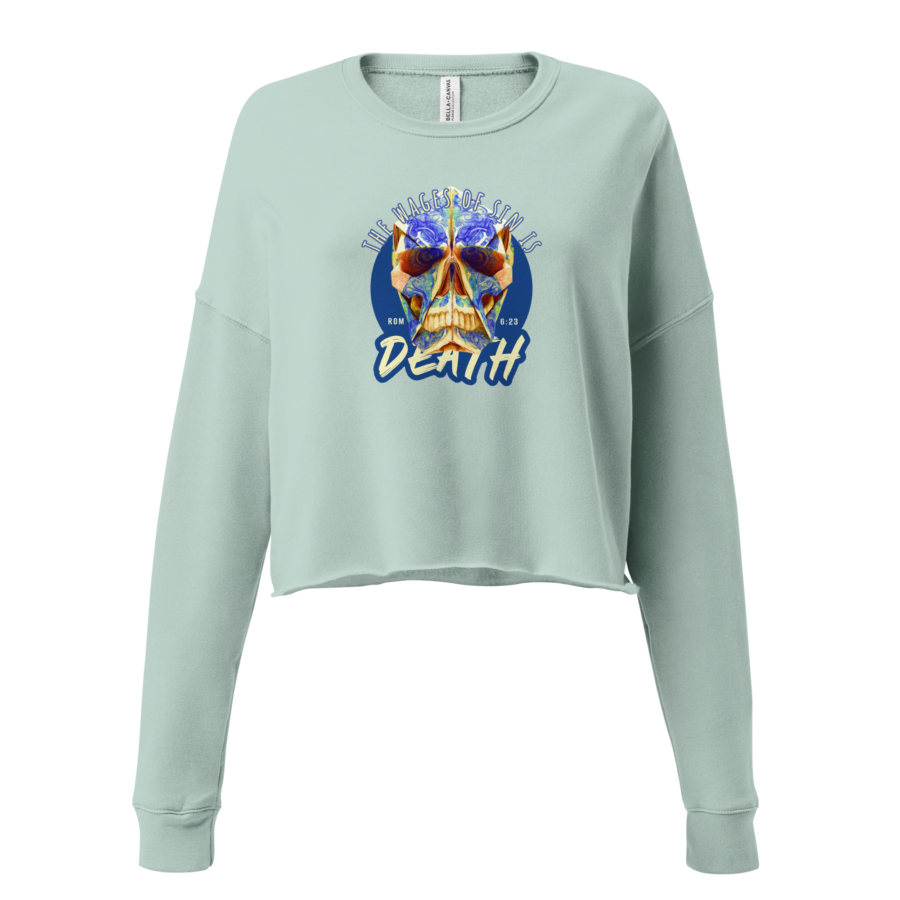 Wages of sin cropped sweatshirt - dusty blue